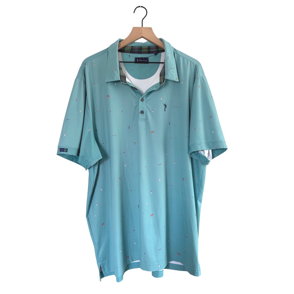 William Murray Golf Polo Shirt Mens‎ XXL Teal Blue Golfer Print Polo